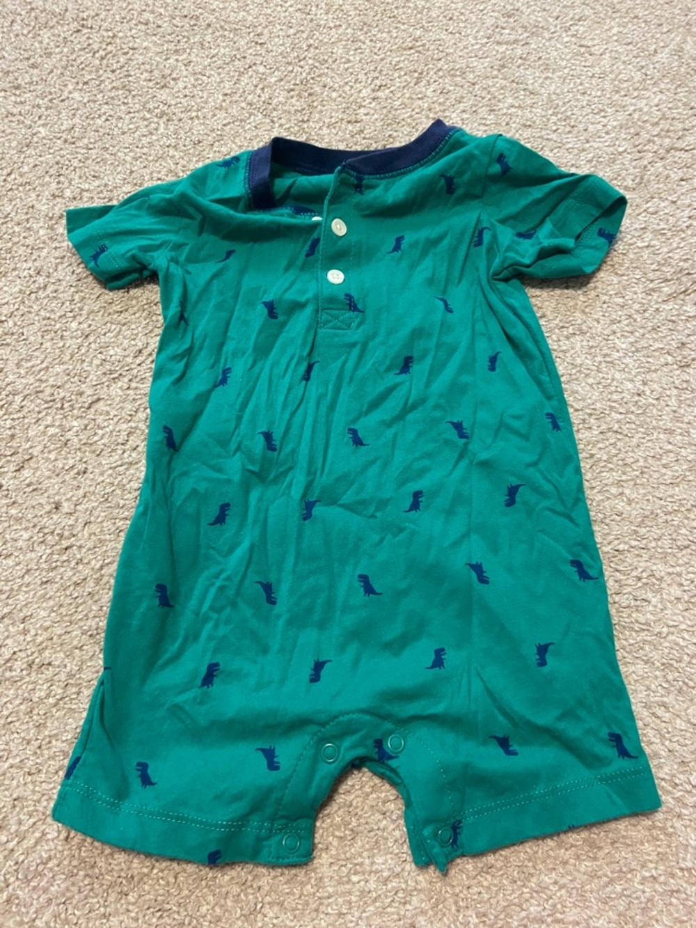 Carter's Green Romper with Navy Dino Motif